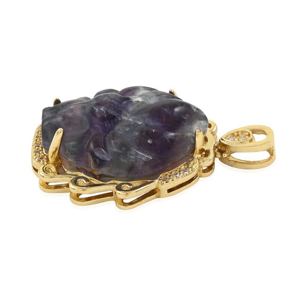 Multi Fluorite and Simulated Diamond Pendant in Goldtone 25.25 ctw - Picture 3 of 4